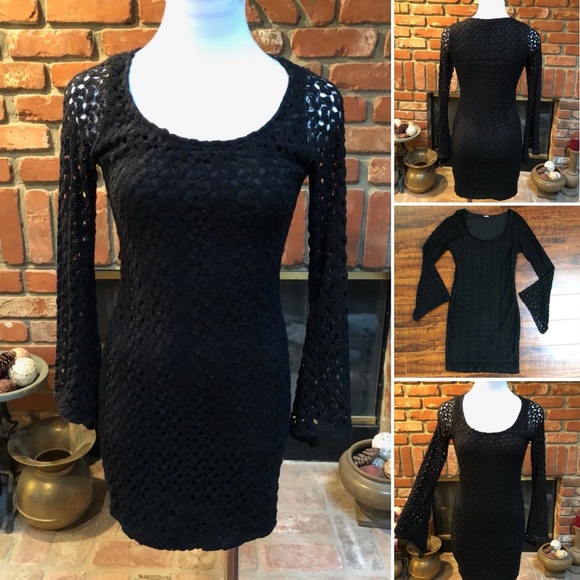 Vintage Black Coachella Chic Eyelet Mini Dress - Picture 2 of 10